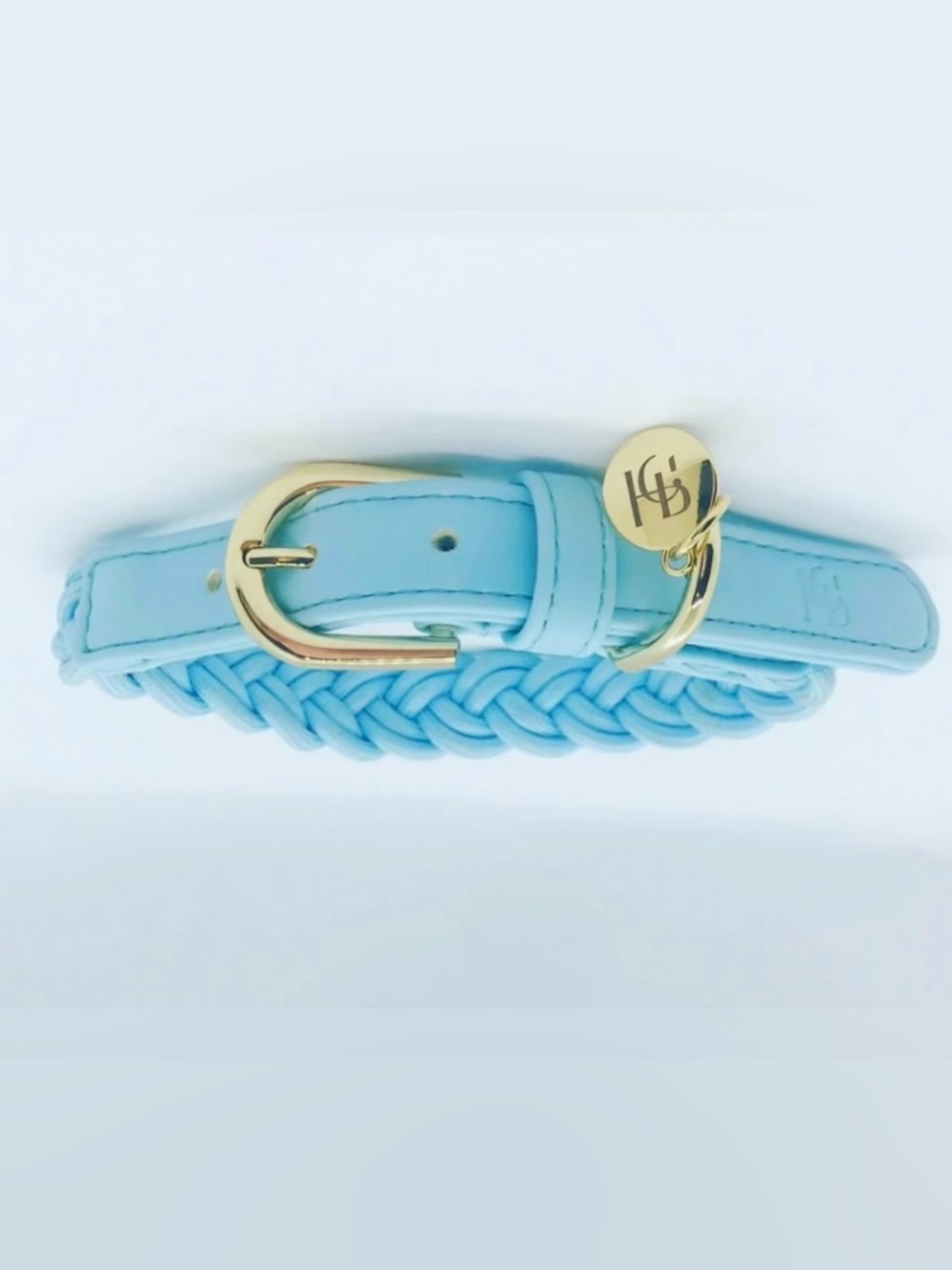 HGP Luxury Blue Weaved Dog Cat Collar Gold Hardware Leather Trim Small - Picture 3 of 6